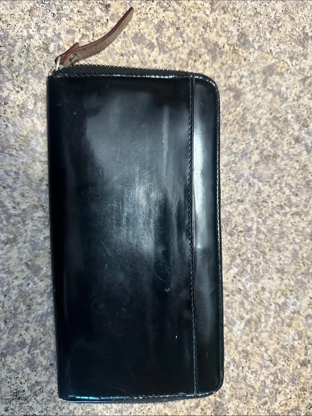 kate spade Black Patent Leather Zip Wallet with Logo Plate